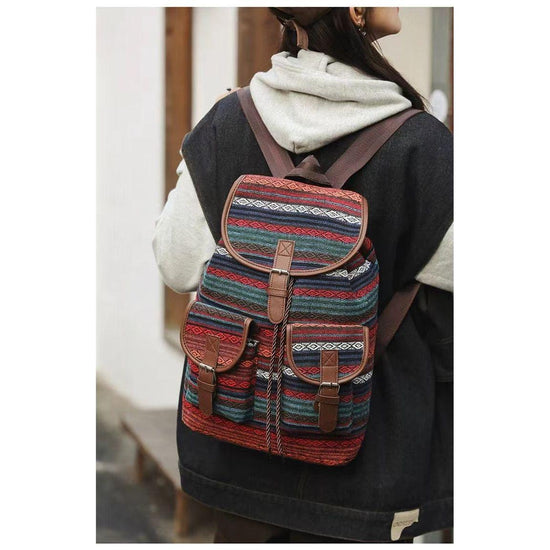 Red Stripes Boho Pattern Backpack - Stylish Casual Backpack for Everyday