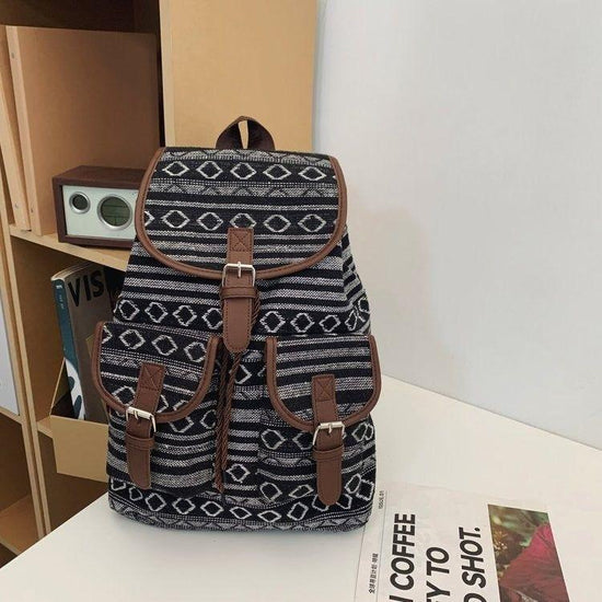 Black Stripes Boho Pattern Backpack - Stylish Casual Backpack for Everyday