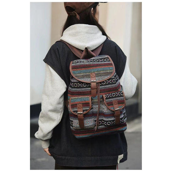 Blue Stripes Boho Pattern Backpack - Stylish Casual Backpack for Everyday