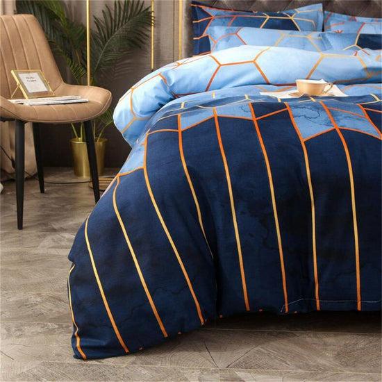 Geometric Print Duvet Cover - 3 Piece Blue Ombre Bedding Set Quilt cover 230x230cm-Pillow cover 51x76cm