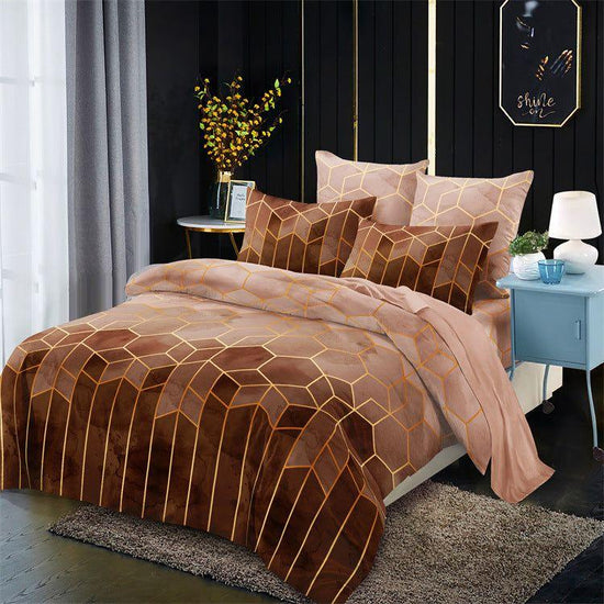 Geometric Print Duvet Cover - 3 Piece Brown Ombre Bedding Set Quilt cover 230x230cm-Pillow cover 51x76cm