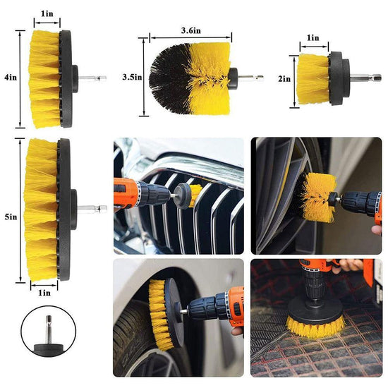 ((Drill not included-2)Car Cleaning Supplies - Complete Auto Detail Brush Set for Interior, Exterior, Wheels & Tires - Power Scrubber Drill Brush Kit Included