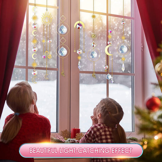 (Style 1) 4 pcs Crystal Wind Chimes-Sun Catcher Star Moon Dream Catcher for Window 30cm