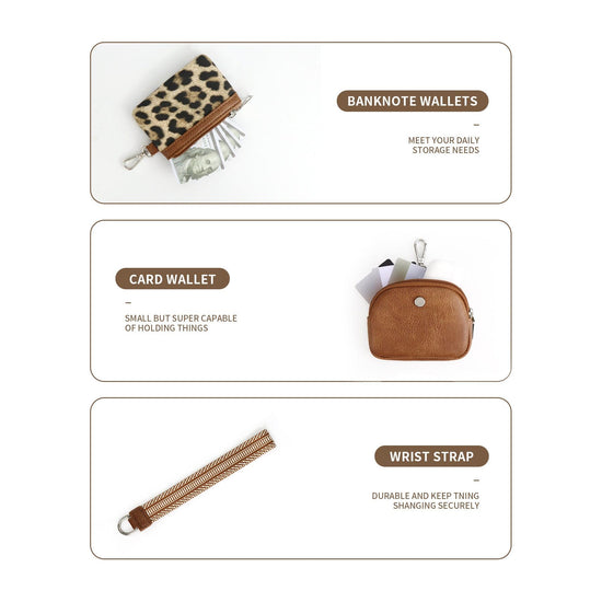 Leopard Brown Stylish Mini Wristlet Wallet - Nylon, Multi-Compartment Design