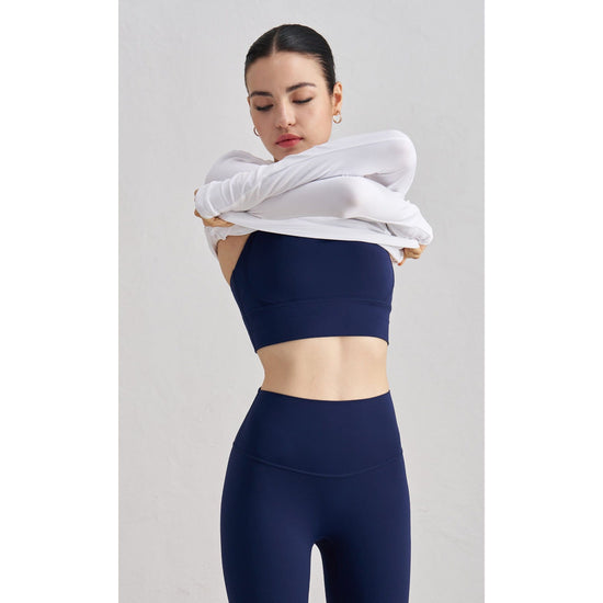 Size S Deep Sea Blue Cross-Back Yoga Sports Bra for Women - High Support & Shockproof Fitness Bra