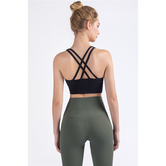 Size XL Black Cross-Back Yoga Sports Bra for Women - High Support & Shockproof Fitness Bra