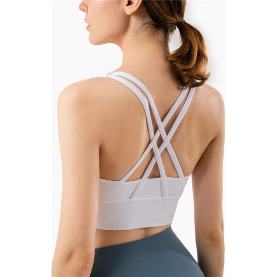Size XL White Cross-Back Yoga Sports Bra for Women - High Support & Shockproof Fitness Bra