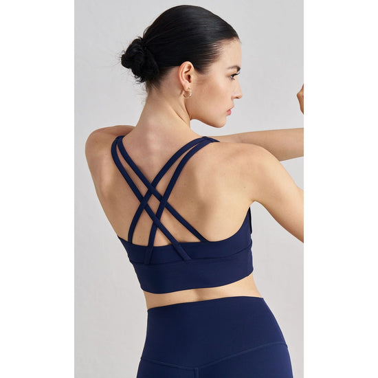 Size M Grey Cross-Back Yoga Sports Bra for Women - High Support & Shockproof Fitness Bra