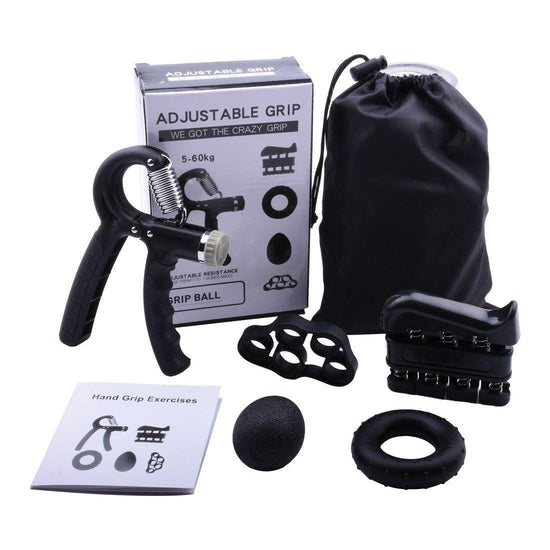 Blue 5-Piece Hand Grip Strength Training Set - Adjustable Grip Exerciser, Silicone Grip Rings & Grip Ball