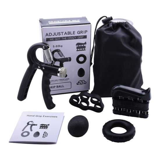 Blue 5-Piece Hand Grip Strength Training Set - Adjustable Grip Exerciser, Silicone Grip Rings & Grip Ball