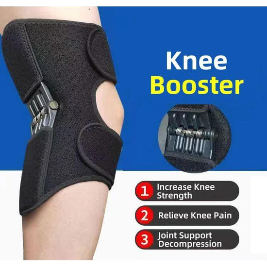 1 Pair Black Adjustable Knee Brace Support with Spring Booster – Patella Stabilizer for Squats, Hiking, and Outdoor Sports