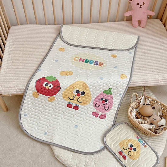 Cheese Pattern 2 Piece Set Kids Cooling Pad Set - 60x120cm Cartoon Latex Mattress Protector, Pillow