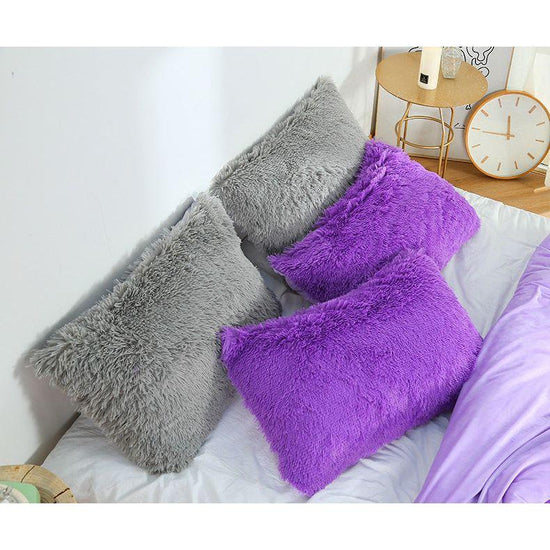 Purple Faux Fur Pillowcase Set - Crystal Velvet Plush Throw Pillow Covers, Bedding Accent (50x70cm, Pair)
