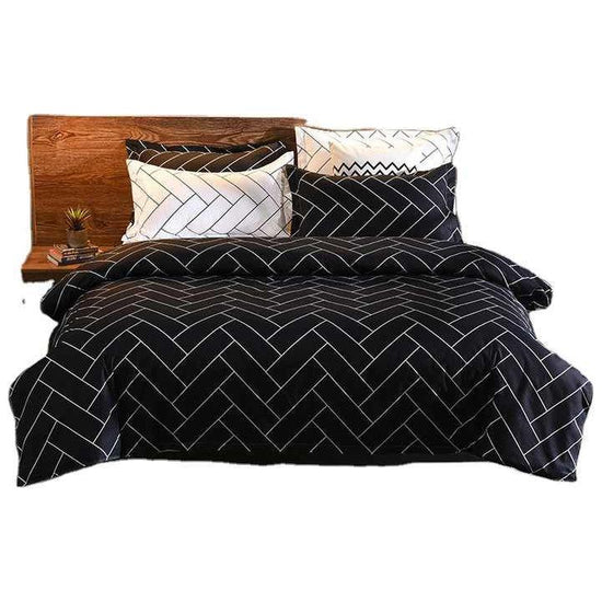 Luxurious Black Chevron 3-Piece Polyester Duvet Cover Set with 2 Pcs Pillowcases – Elegant Bedding, Machine Washable, 173x230cm Duvet + 51x76cm Pillowcases