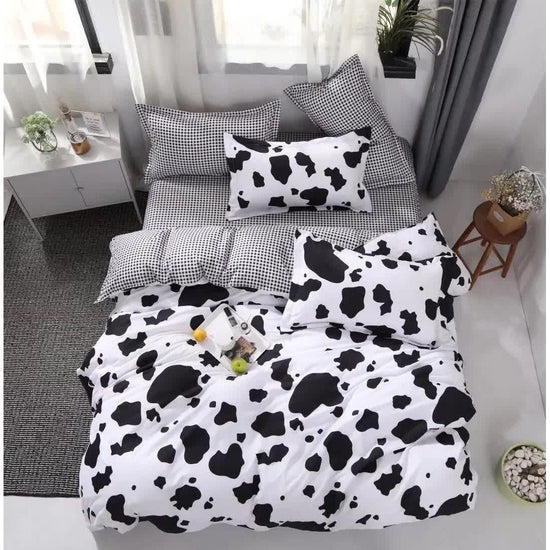 Black and White Cow Pattern 3-Piece Polyester Duvet Cover Set with 2 Pcs Pillowcases - Elegant Bedding, Machine Washable, 173x230cm Duvet + 51x76cm Pillowcases