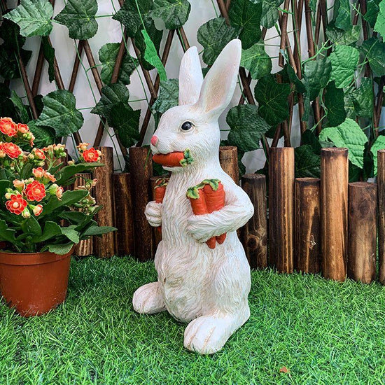 White Easter Rabbit with Carrot Resin Decoration - Adorable 15cm Festive Gift for Kids&