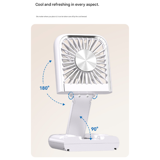 Black Portable Cooling Fan with Neck Lanyard & Phone Stand - USB Rechargeable