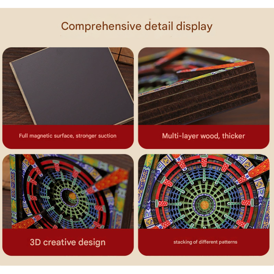 2-PCS 3D Wooden Fridge Magnet - Dunhuang Art Style, Creative Gift (Style 2)