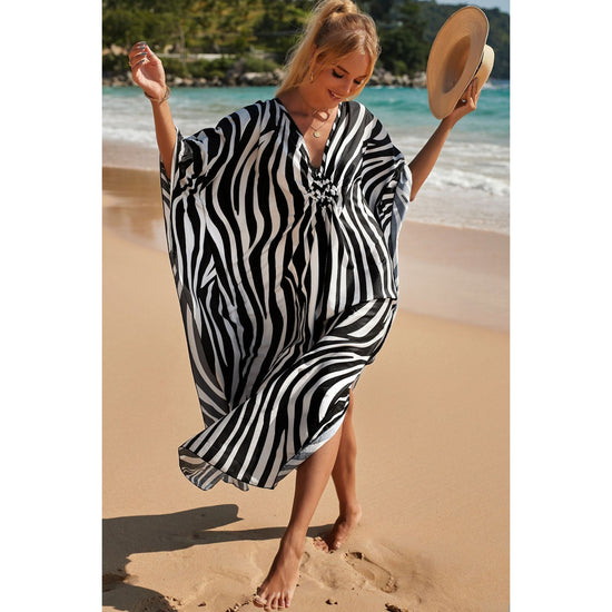 Zebra Print Loose Fit Caftan Dress - Resort Style Beach Coverup for Women