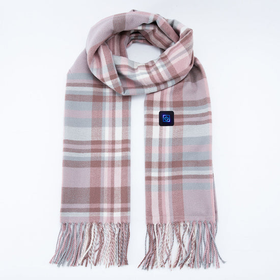 Light Pink Plaid Heated Scarf - Electric Warming Scarf, Winter Outdoor Essential (Without power bank)