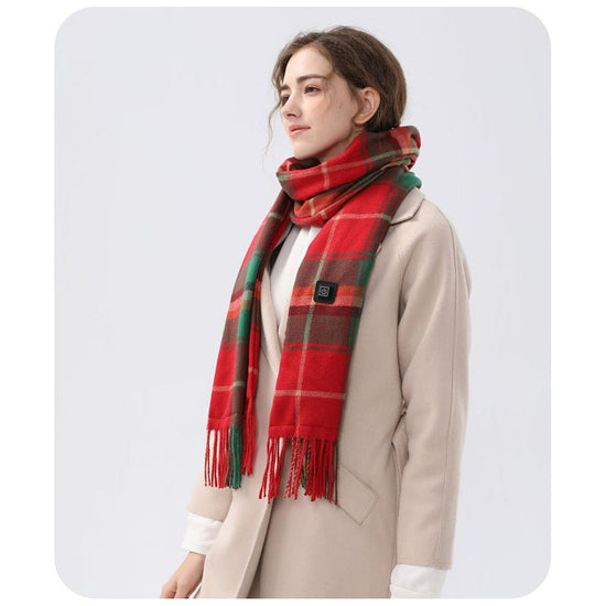 Christmas Plaid Heated Scarf - Electric Warming Scarf, Winter Outdoor Essential (Without power bank)