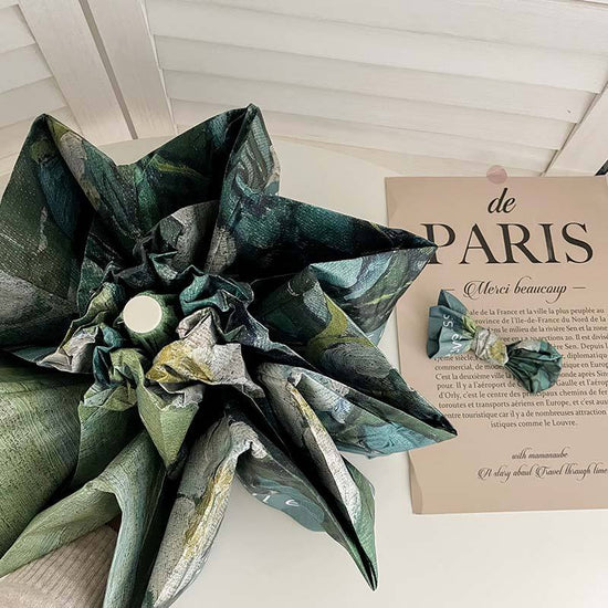 Wild Rose Mini 5-Fold Umbrella - Portable, Anti-UV, Black Glue Coating