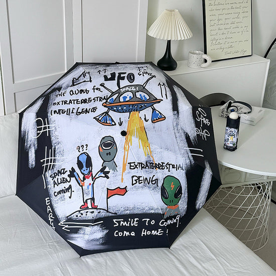 Alien Flower Mini 5-Fold Umbrella - Portable, Anti-UV, Black Glue Coating