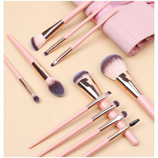 Pink 11 Pcs Makeup Brush Set - Complete Brush Kit with Travel Case
