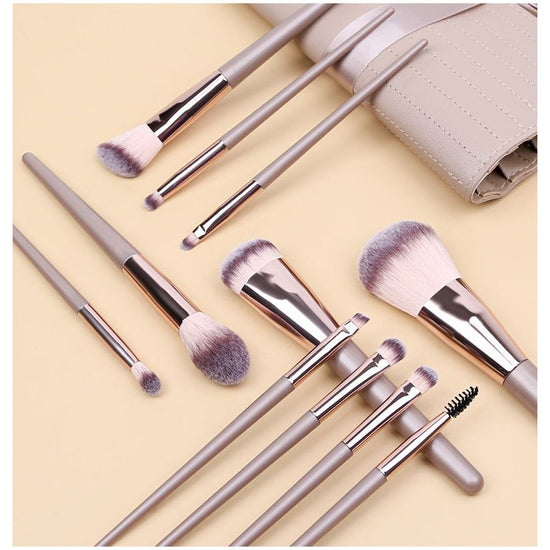 Champagne 11 Pcs Makeup Brush Set - Complete Brush Kit with Travel Case