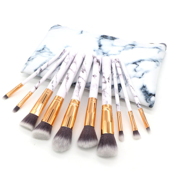 (Bag + Brush) White Marble Makeup Brush Collection - 10 brushes for face, eyes and lips