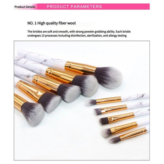 Barrel Pink Marble Makeup Brush Collection - 10 brushes for face, eyes and lips