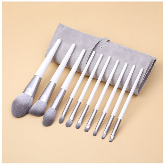 Silver Gray (Brush + Bag) 10 Piece Face Eye Makeup Brush Set - Premium Makeup Blending Brushes