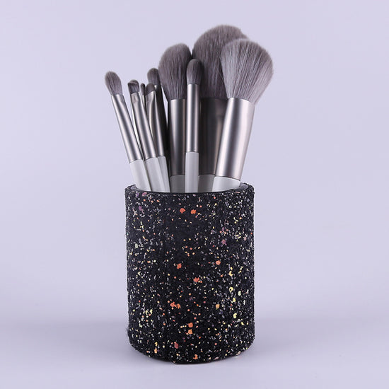 Silver Gray (Brush + Bucket) 10 Piece Face Eye Makeup Brush Set - Premium Makeup Blending Brushes