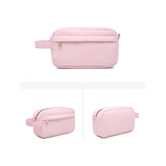 Pink 2-pcs Corduroy Pencil Case - Large Capacity Storage Bag