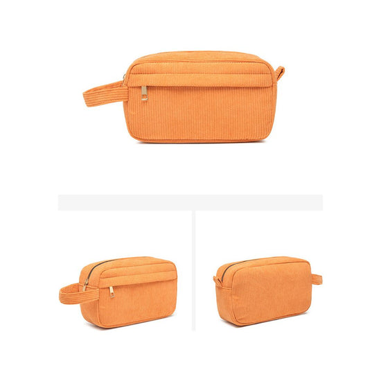 Orange 2-pcs Corduroy Pencil Case - Large Capacity Storage Bag