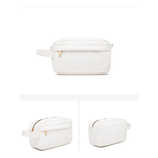 White 2-pcs Corduroy Pencil Case - Large Capacity Storage Bag