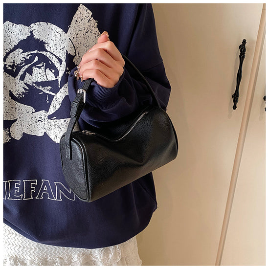 Black Minimalist Shoulder Bag - High-End Cylindrical Design