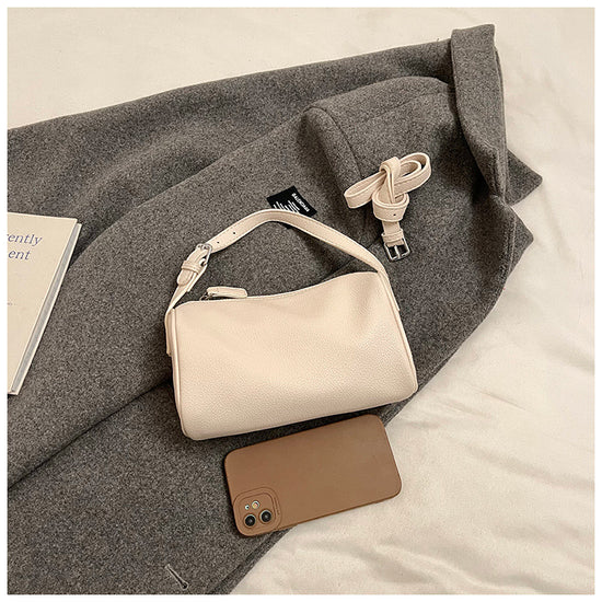 Beige Minimalist Shoulder Bag - High-End Cylindrical Design