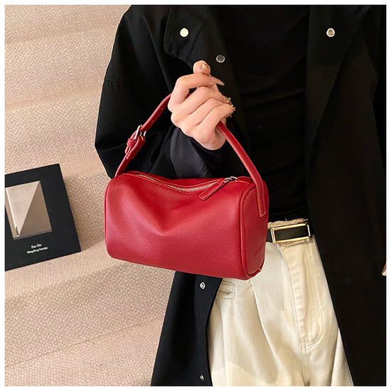 Red Minimalist Shoulder Bag - High-End Cylindrical Design
