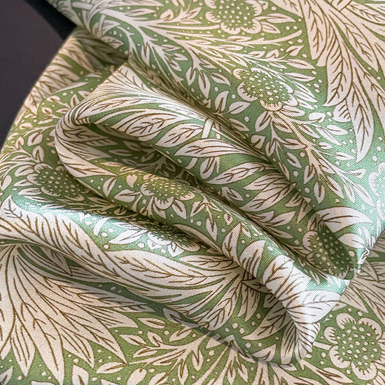 Green Pure Silk Scarf - Elegant Flower Design, Square Handkerchief (Style 14)
