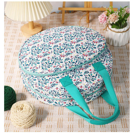 Lake Blue Leaves Multi-Compartment Embroidery Bag - Keep Your Projects Organized
