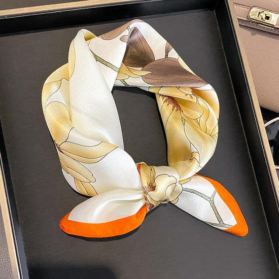 Orange Corner 53cm Silk Scarf - 100% Mulberry Silk, Floral Print, Women&