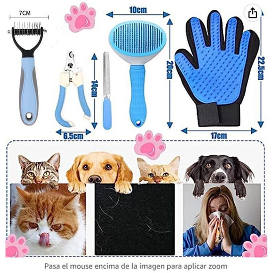 Pink 5-Piece Pet Grooming Kit - Cat & Dog Brushes, Nail Clippers & More