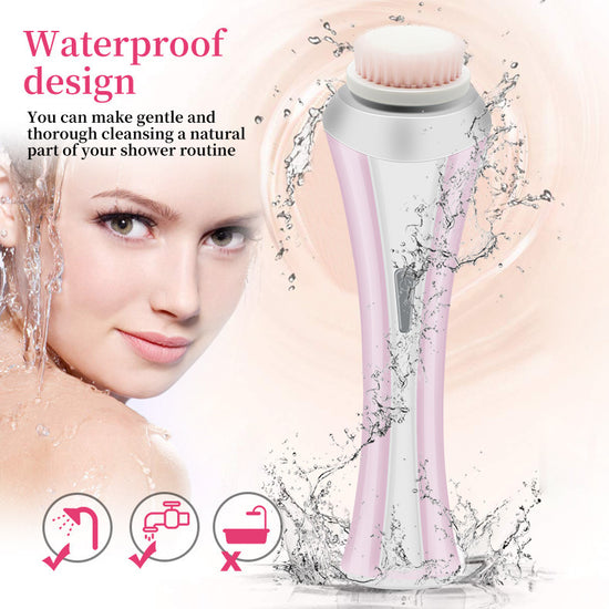Pink Rechargeable Facial Cleansing Brush Kit with 4 Heads & Charging Dock