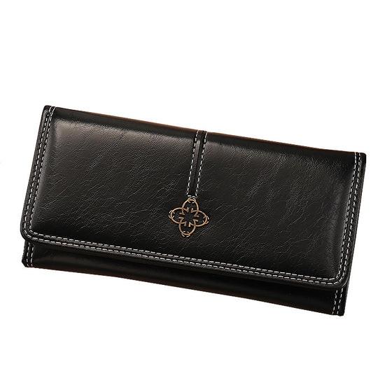 Black Classic Long Bifold Wallet for Women - Large Capacity Card Holder