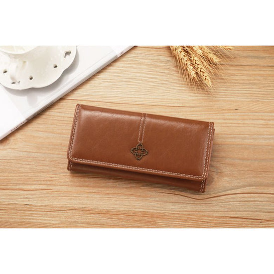 Brown Classic Long Bifold Wallet for Women - Large Capacity Card Holder
