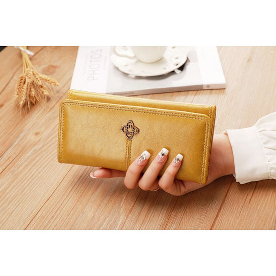 Yellow Classic Long Bifold Wallet for Women - Large Capacity Card Holder