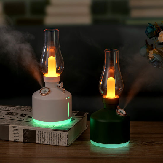 White Retro Kerosene Lamp Humidifier - Rechargeable Cool Mist Maker with Dimmable Light