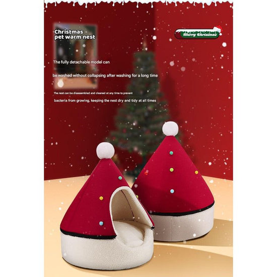 Festive Detachable Pet House - Cozy Red Santa Hat Design (S - 37x46cm)