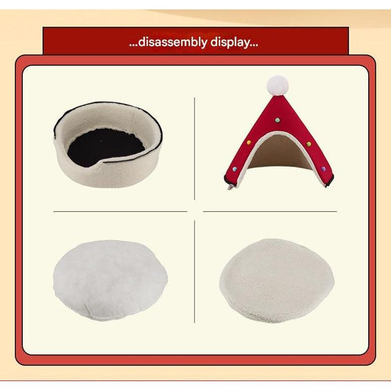 Festive Detachable Pet House - Cozy Green Christmas tree Design (S - 37x46cm)